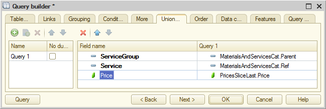 Lesson 13 (4:30). Reports / Getting current values from a periodic information register / In Designer mode / Query for a data set / Field aliases