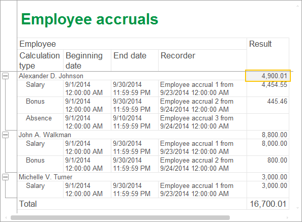 Lesson 18 (3:40). Using calculation registers / Employee accruals report