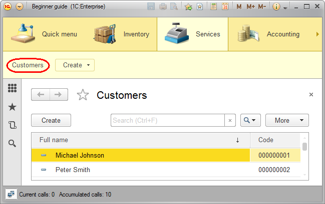 Lesson 3 (2:10). Catalogs / Simple catalogs / In 1C:Enterprise mode / Creating catalog items